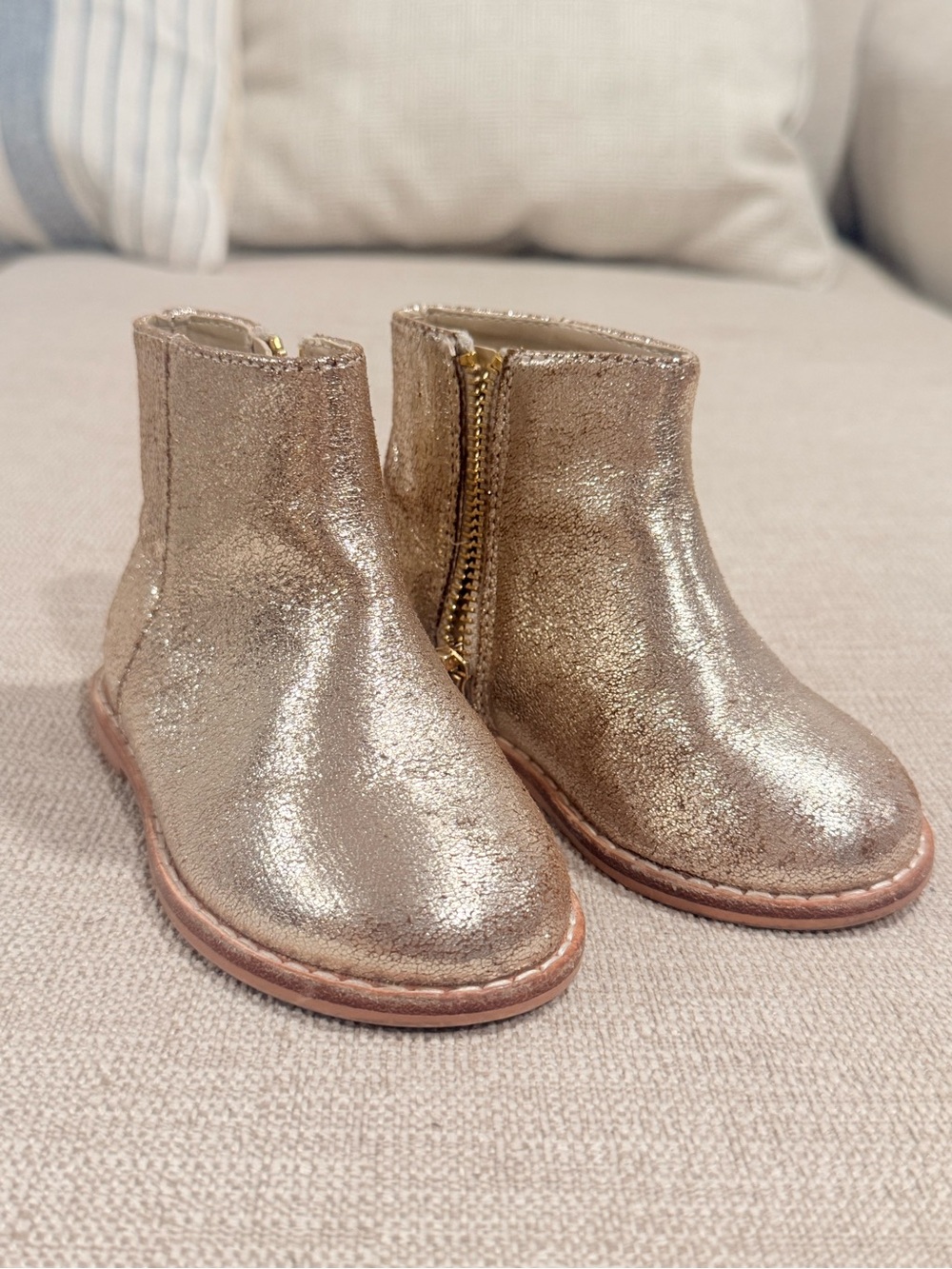 Janie and Jack Girls Metallic Gold Zip Ankle Boots